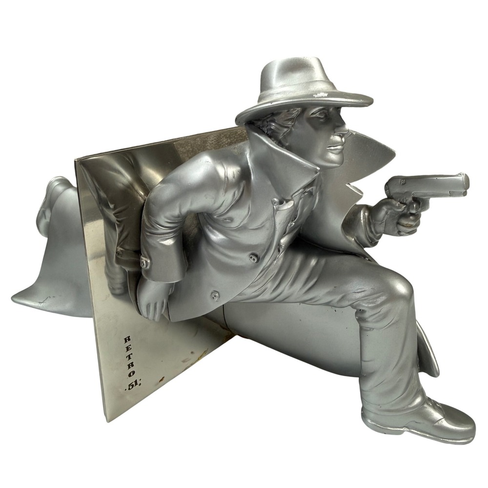 Retro‎ 51 Justus International Police Detective Bookends Silver Chrome Figurine